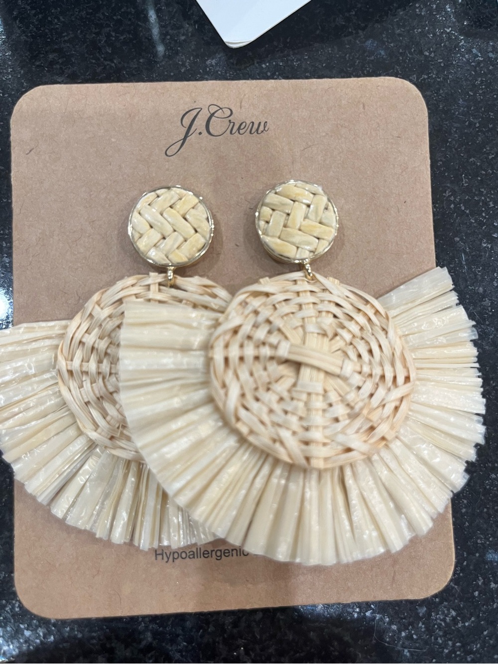 J. Crew Cream Raffia Fan Drop Earrings